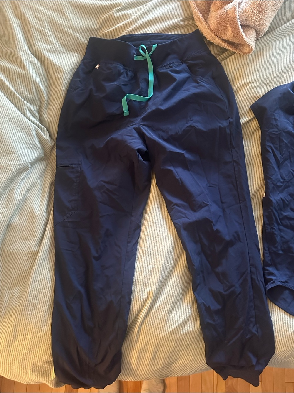 Figs Navy Scrub Joggers with Teal Drawstring